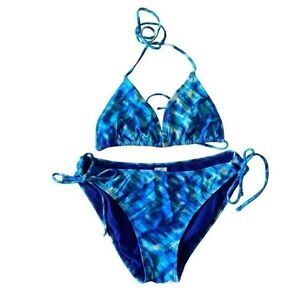 Swim Systems Blue Tie Dye Triangle Spaghetti Straps Tropical SZ S